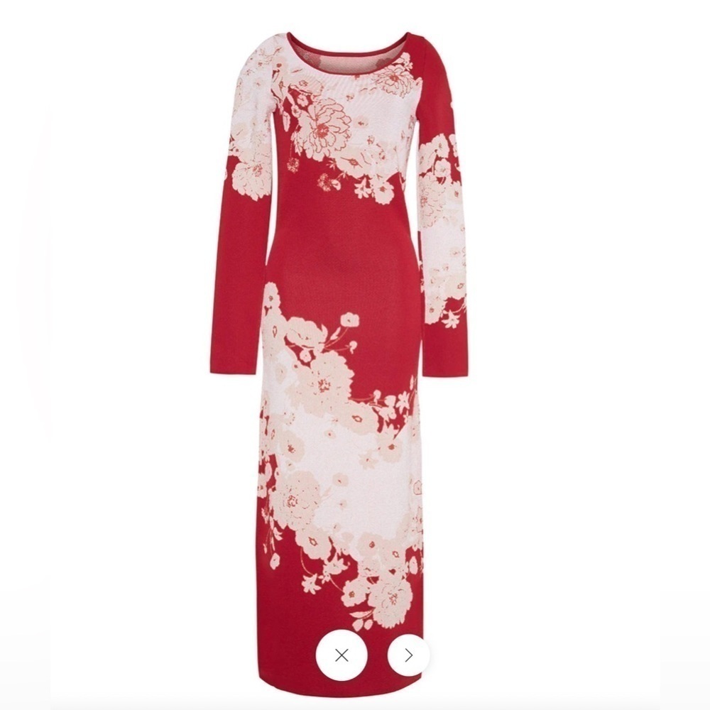 Cara Cara Red Maxi Dress with Cream Floral Print